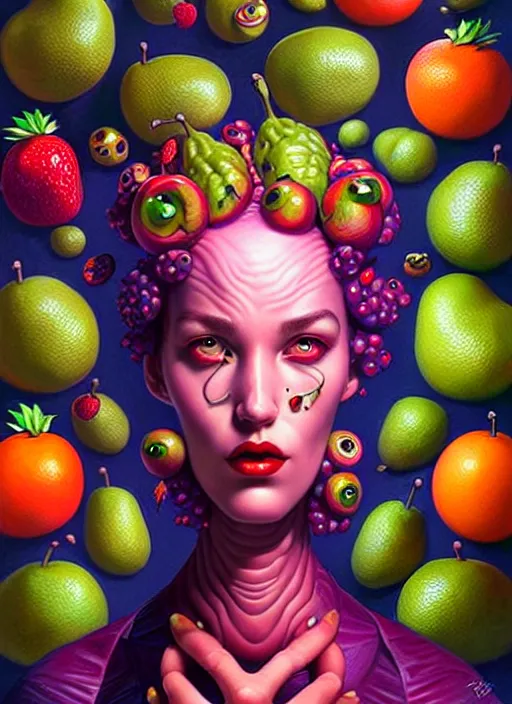 Prompt: cosmic lovecraft random fruit portrait, pixar style, by tristan eaton stanley artgerm and tom bagshaw.