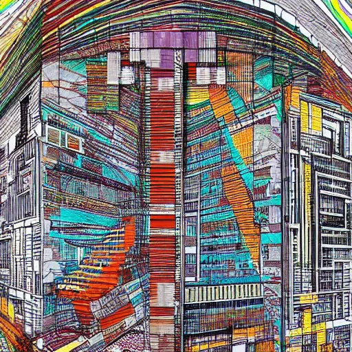 Prompt: Abandoned graffiti architecture fused with color glitch fused with geo strata chart fused with broken floor plans, highly detailed , stanley donwood,