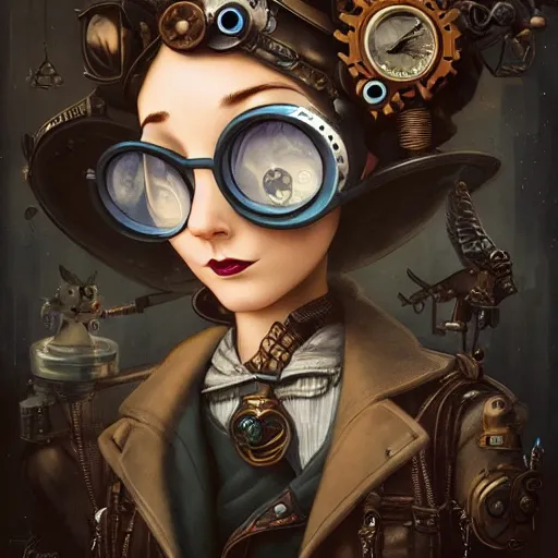 Prompt: lofi steampunk portrait pixar style by Joe Fenton and Jonathan Yeo and Tom Bagshaw