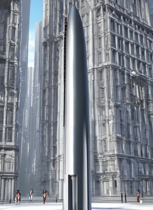 Image similar to highly detailed architecture render of a futuristic metallic stele standing in city, archdaily, made in unreal engine 4