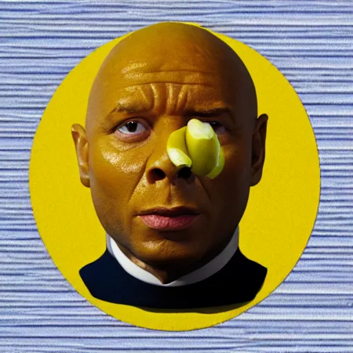 Prompt: a lemon in the shape of Dwayne Johnsons head