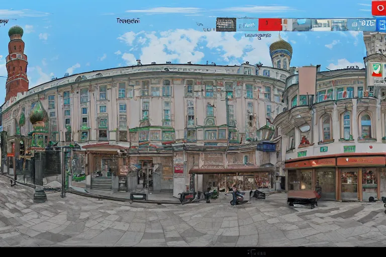 Prompt: google maps street view panorama russia moscow 4 teatral'nyy proyezd by moebius