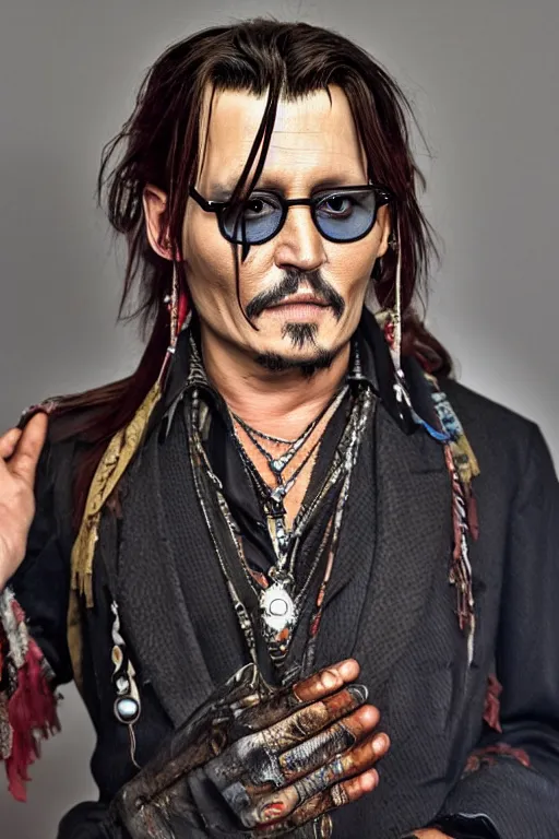 Image similar to Johnny Depp dressed as a calaca, portrait, wide angle