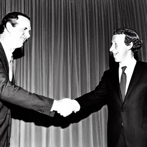 Image similar to photo of richard nixon shaking hands with mark zuckerberg