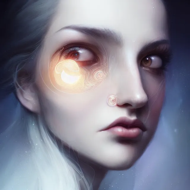 Prompt: self - portrait by charlie bowater and anna dittmann and artgerm and clemens ascher, portrait, intricate, elegant, product shot, macro, symmetrical face, highly detailed, dramatic lighting, sharp focus, octane render, trending on artstation, artstationhd, artstationhq, unreal engine, 4 k, 8 k