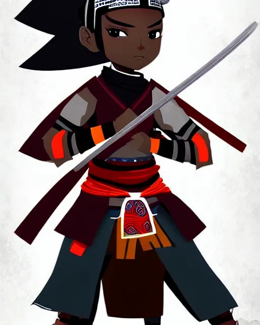 Image similar to cute digital art of a cute african samurai warrior, cute chibi style, chibi, anime, artstation, deviantart, pinterest, yasuke 5 0 0 px models