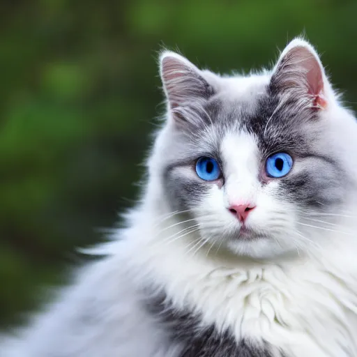 Image similar to Fluffy white and gray cat, very cute, 4K
