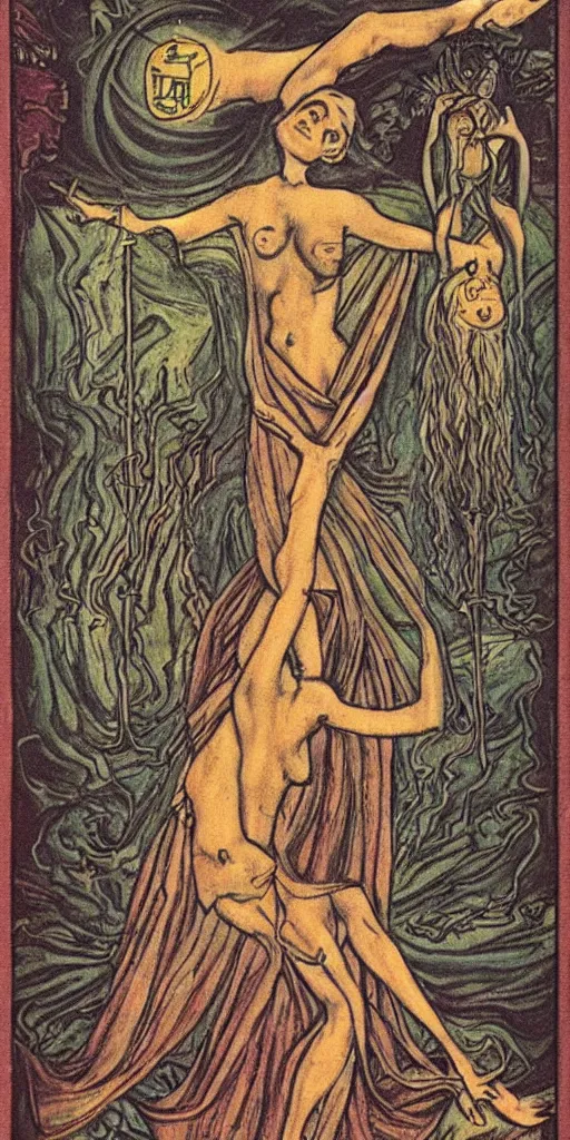 Prompt: the 8 of cups tarot card by Austin osman spare
