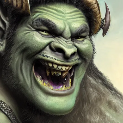 Image similar to a detailed portrait of a cute orc boy smiling, fantasy art illustration, incredibly highly detailed and realistic, 8 k, sharp focus