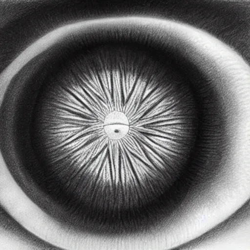 Prompt: detailed pencil drawing of an eye reflecting a dna double helix