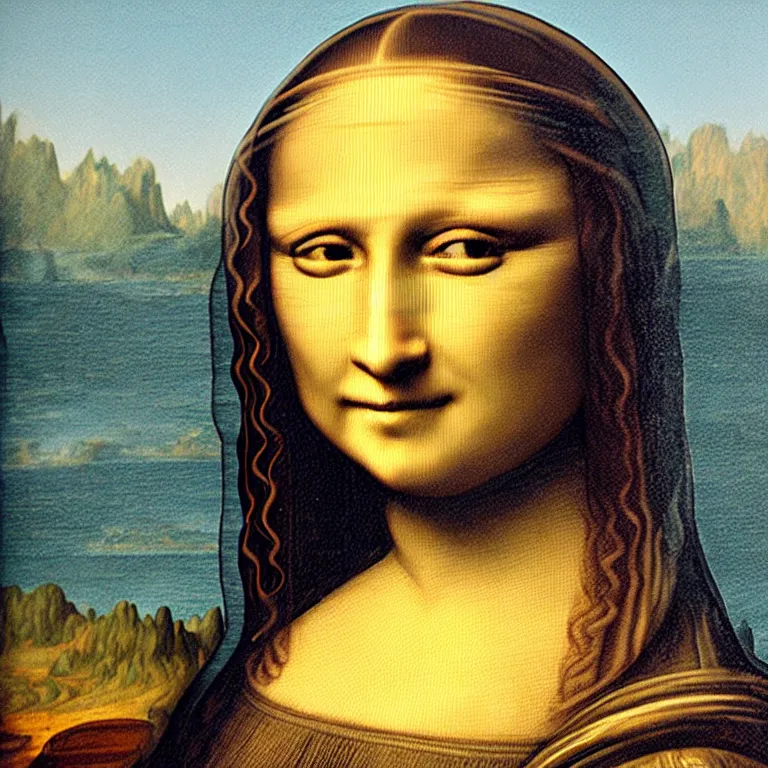 Image similar to Street-art portrait of Mona Lisa in style of Etam Cru, photorealism