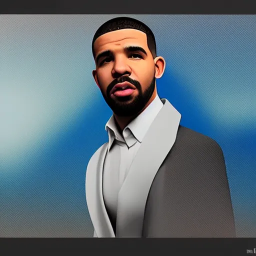 Image similar to 3d nft of drake, opensea nft, cinematic lighting, white background