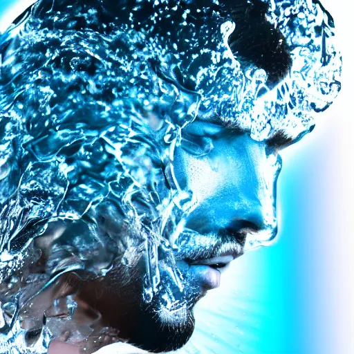 Prompt: small logo icon design of a human head made of water, water manipulation, hyper realistic, ray tracing, realistic water splashes, sharp focus, 8 k resolution