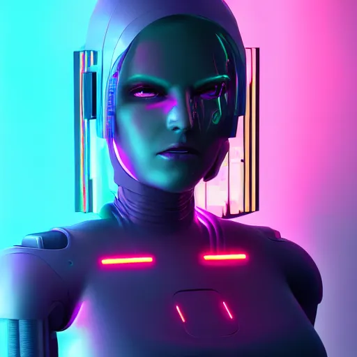 Image similar to female cyberpunk android in the style of beeple, neon lights, futuristic, 8 k resolution, trending on artstation, cg society, award winning