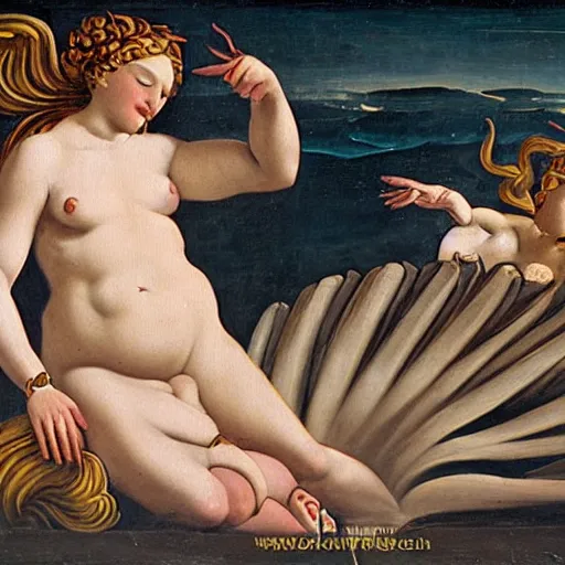 Prompt: venom as the birth of venus, classical painting