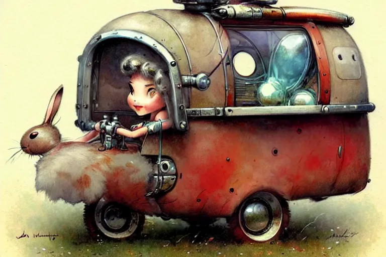 Image similar to adventurer ( ( ( ( ( 1 9 5 0 s retro future robot android rabbit wagon. muted colors. ) ) ) ) ) by jean baptiste monge!!!!!!!!!!!!!!!!!!!!!!!!! chrome red