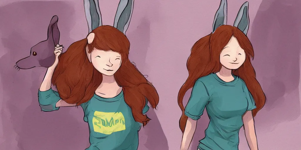 Image similar to women, dark skin, ginger, cartoon, sweatshirt, concept art, concept art, bunny ears,