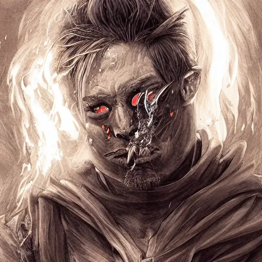 Image similar to super detailed portrait of a pyromancer, fantasy art, concept art