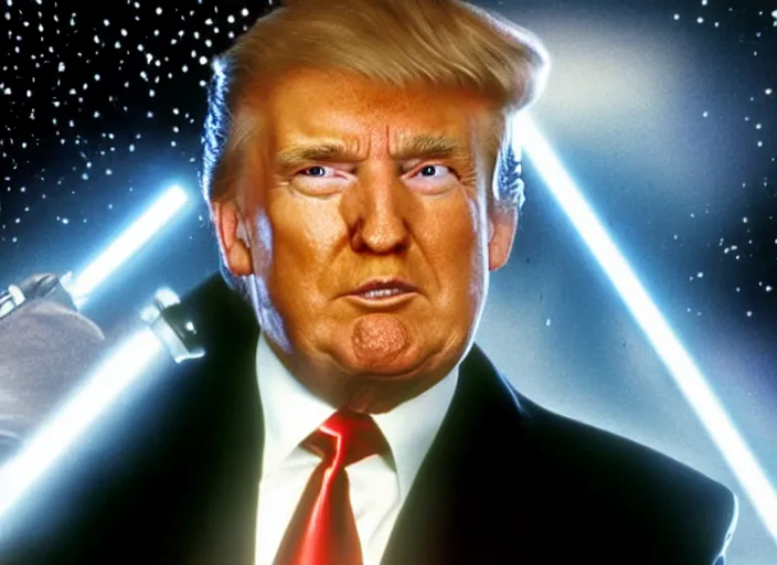 Image similar to a film still of extreme close up donald trump in star wars