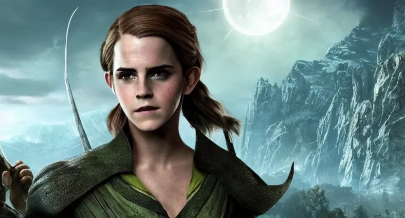 Image similar to promotional image of emma watson as a bald elf in dragon age : inquisition, detailed face, movie still, promotional image, imax 7 0 mm footage