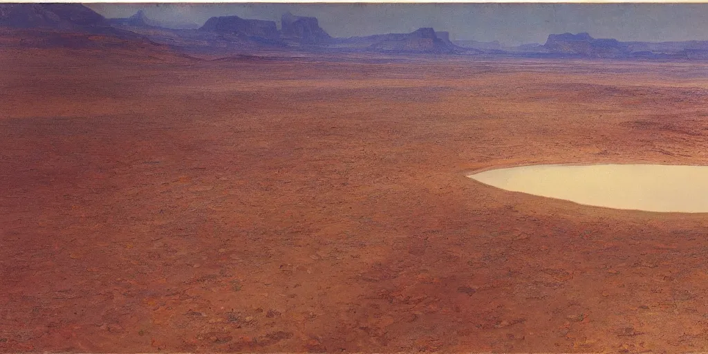 Image similar to lake in a desert, utah, aerial shot, cinematic lighting, midday, albert bierstadt