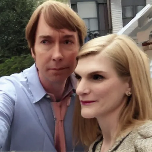 Prompt: Jimmy McGill and Kim Wexler selfie, polaroid