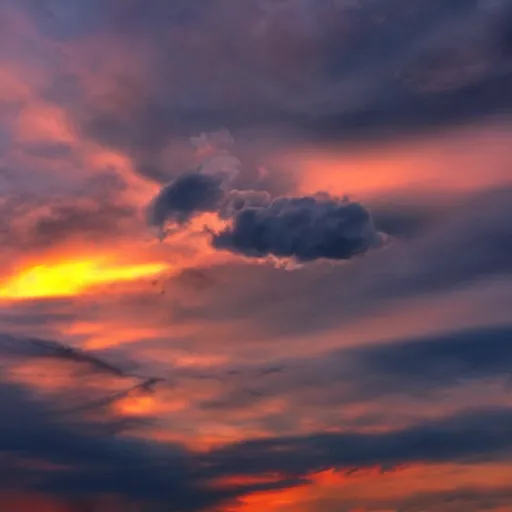 Image similar to beautiful sunset with clouds shaped like chucky doll screaming