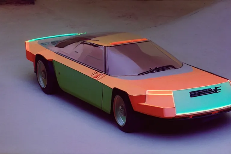 Image similar to designed by bertone stylized poser of a single jalpa thick neon lights ektachrome photograph volumetric lighting f 8 aperture cinematic eastman 5 3 8 4 film