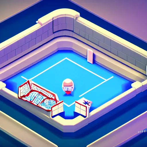 Prompt: hockey arena. game illustration, gamedev, game, design, mobile game, aerial view, isometric voxel, blizzard, easports, playrix, nexters, intricate, elegant, sport game, highly detailed, digital painting, trending on artstation, concept art, smooth, sharp focus, art by roman klco and shadow run, brightly lit cinematic soft lighting, 4 k