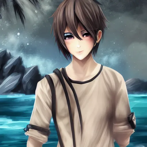 Prompt: cute anime boy standing by a large river,detailed face,detailed eyes, digital art , highly detailed , high contrast, beautiful lighting, award winning , trending on art station, photorealistic, 8k