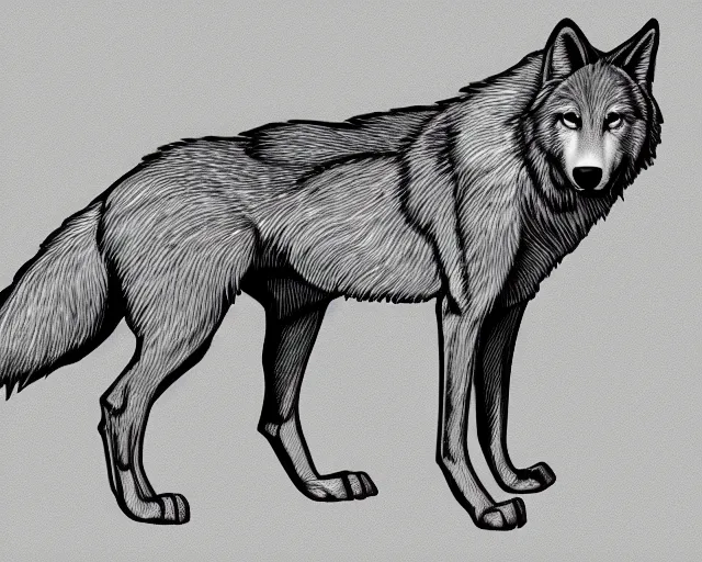 Image similar to professional digital art of a full-body outline of a wolf, very simple, no color, high quality, HD, 8K,