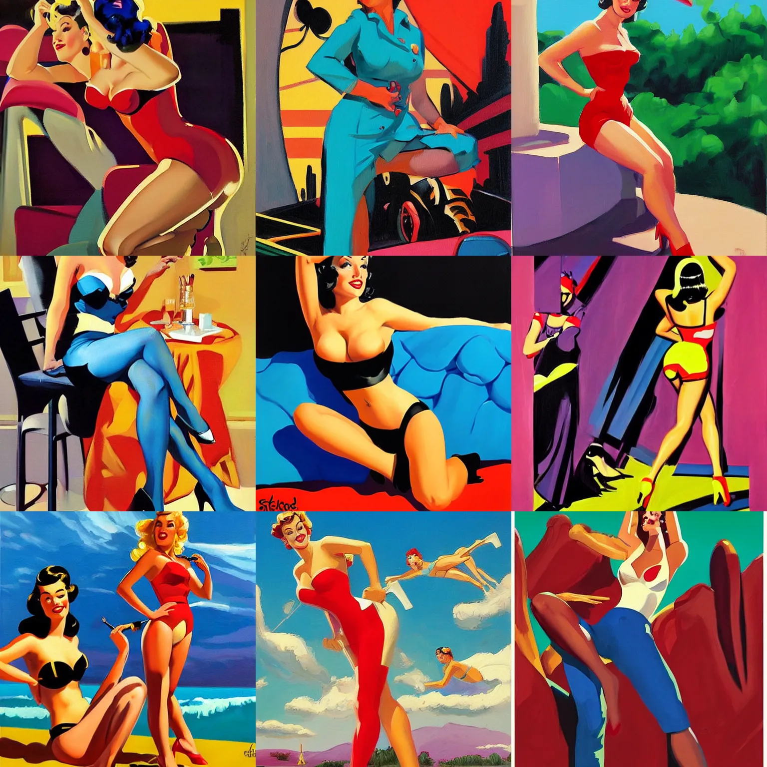 Prompt: pin up paintings by steve rude