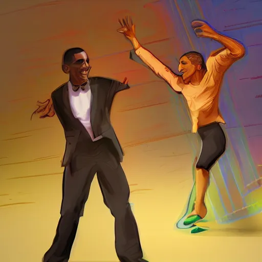 Prompt: lucio and obama dancing, detailed, high quality, artstation winner