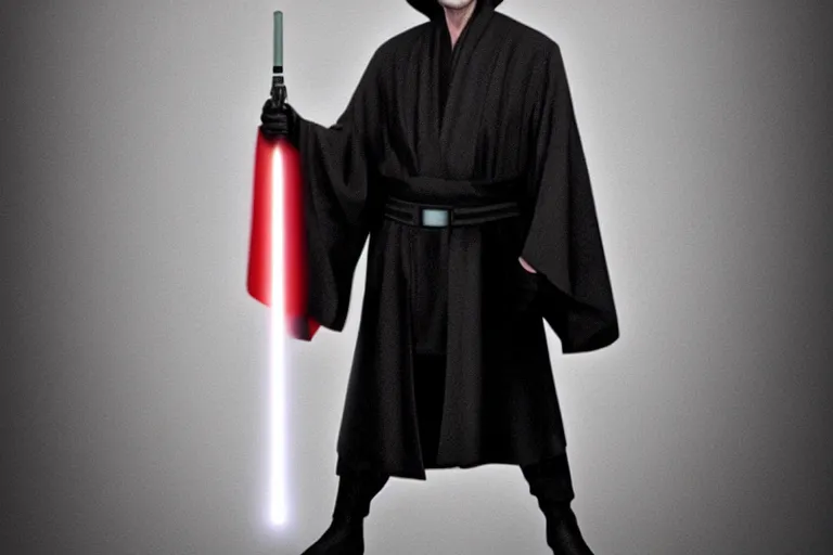 Prompt: putin in a palpatine robe holding a lightsaber, dark background, gloomy, digital art