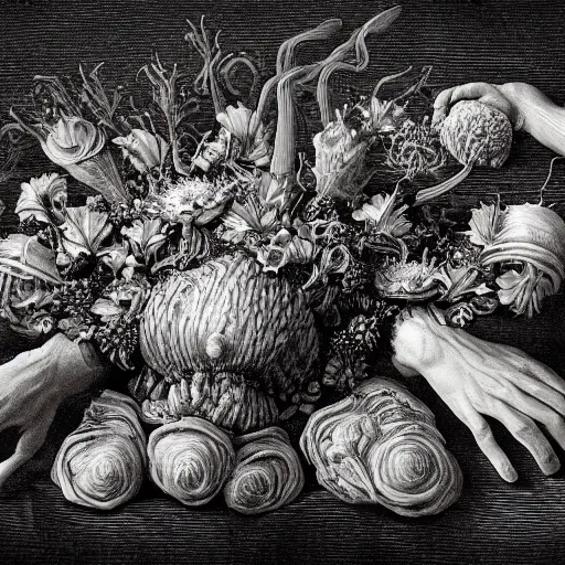 Image similar to disgusting disturbing dutch golden age bizarre mutant flower floral still life with many human toes realistic human toes blossoming everywhere insects very detailed fungus tumor disturbing tendrils bizarre slimy forms sprouting up everywhere by rachel ruysch christian rex van minnen black background chiaroscuro dramatic lighting perfect composition high definition 8 k 1 0 8 0 p