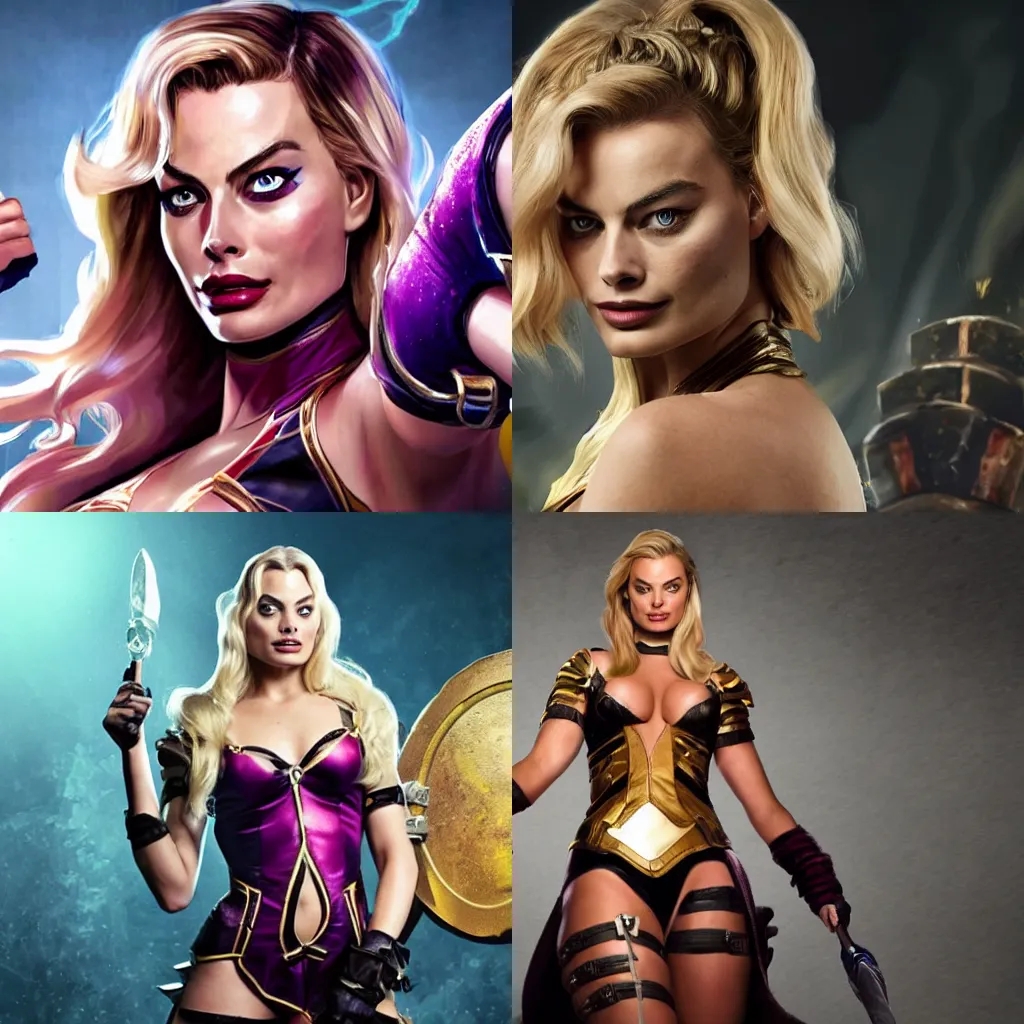 Prompt: Margot Robbie as a league of legends character wide shot