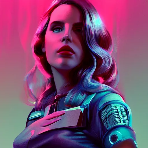 Image similar to portrait of lana del rey as a cyborg. intricate abstract. intricate artwork cyberpunk by tooth wu, wlop, beeple, dan mumford. octane render, trending on artstation, greg rutkowski ruan jia, cinematic, hyper realism, unreal 4, high detail, octane render, 8 k, key art, iridescent accents