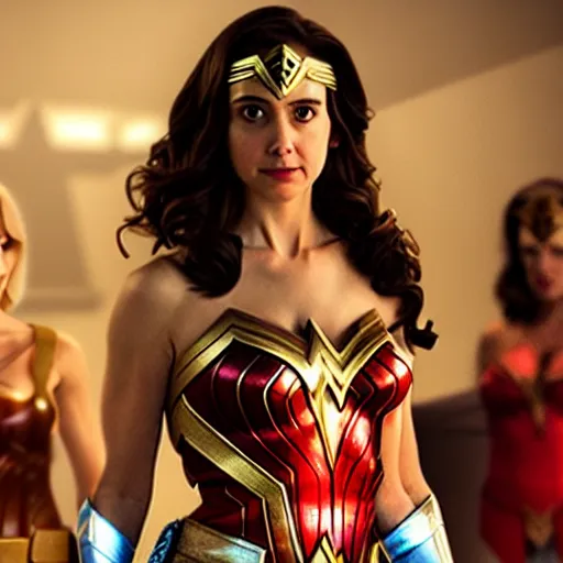 Prompt: Alison Brie as Wonder Woman, movie screenshot