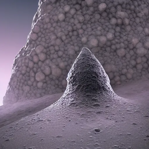 Image similar to a spiral tower of crystals and geodes found on the moon during the moon landing, geode spire spiralling out of a crater on the moon, photographs on the moon, octane render by greg rutkowski, ferdinand knab, makoto shinkai. digital render