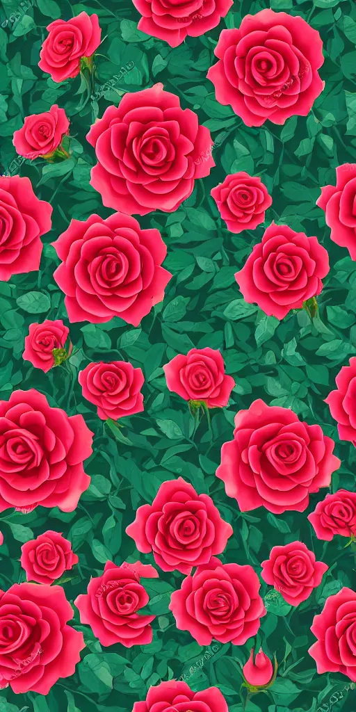 Image similar to seamless pattern of beautiful roses with leaves and throns, colourful, symmetrical, repeating 35mm photography