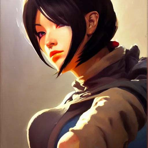 Prompt: Greg Manchess portrait painting of Mikasa Ackermann as Overwatch character, medium shot, asymmetrical, profile picture, Organic Painting, sunny day, Matte Painting, bold shapes, hard edges, street art, trending on artstation, by Huang Guangjian and Gil Elvgren and Sachin Teng