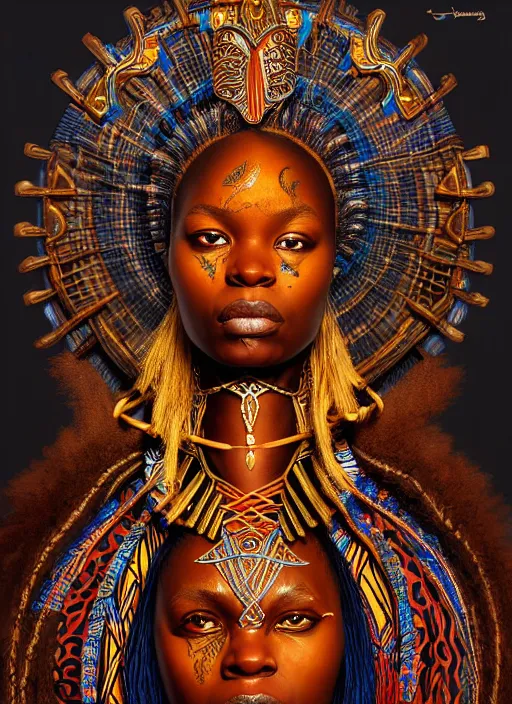 Prompt: : african shamen fantasy, fantasy magic, , intricate, sharp focus, illustration, highly detailed, digital painting, concept art, matte, jahbu art and Paul lewin and kehinde wiley, masterpiece