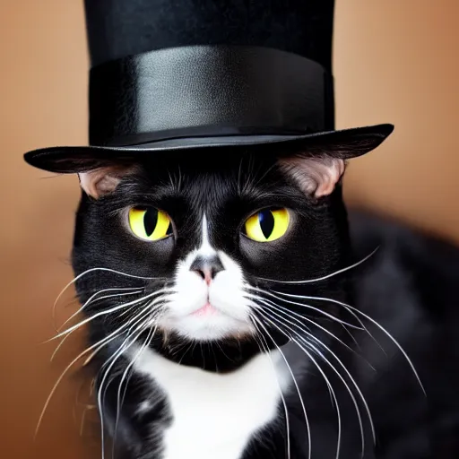 Prompt: a cat gentleman wearing a black leather hat, frontal view, cool looking
