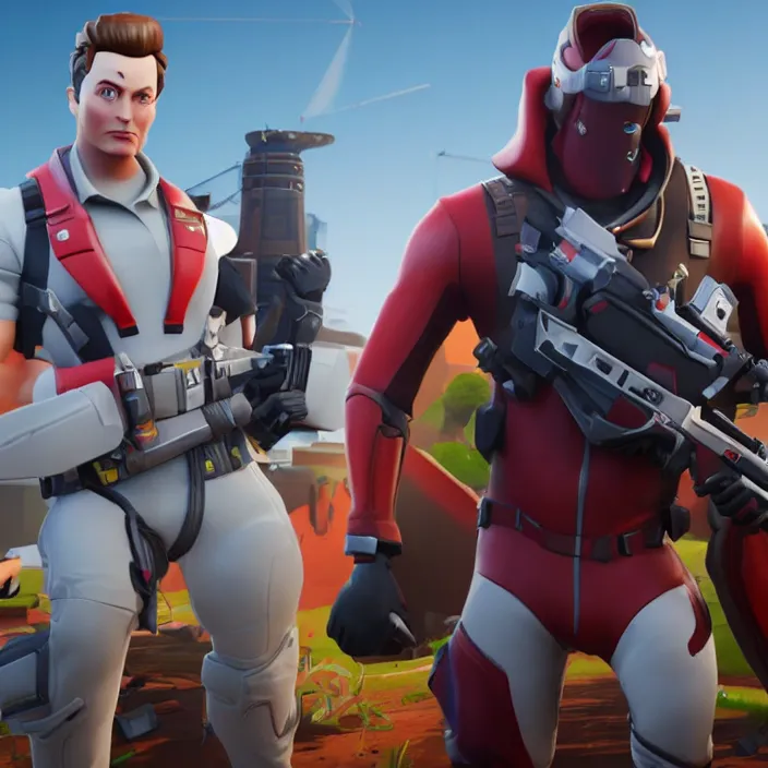 Image similar to CGI film render a Elon musk as a Fortnite character, cinematic, detailed