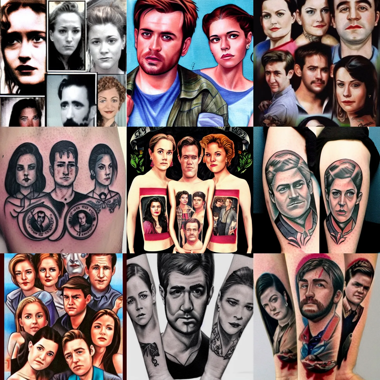 Prompt: cast of dawson´s creek in the style of bad tattoo