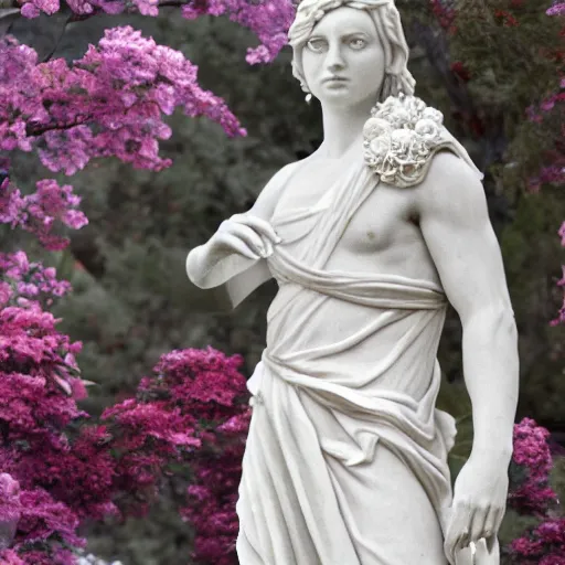 Image similar to a marble statue covered in flowers, full frame, cinematic light, 8k, unreal engine,