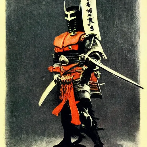 Image similar to a dark samurai painted by Frank Frazetta