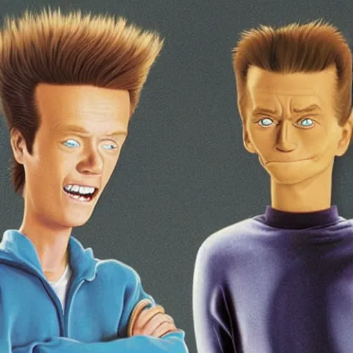 Prompt: a movie still of the beavis and butthead played by teenage actor look - alikes with highly detailed correctly rendered faces