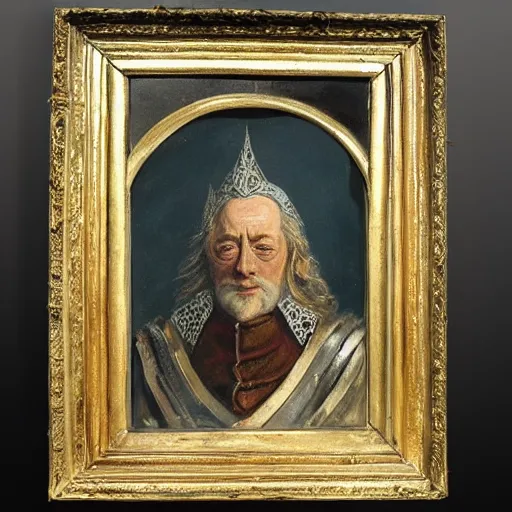 Image similar to 18th century oil painting of theoden king of rohan wearing sombrero realistic