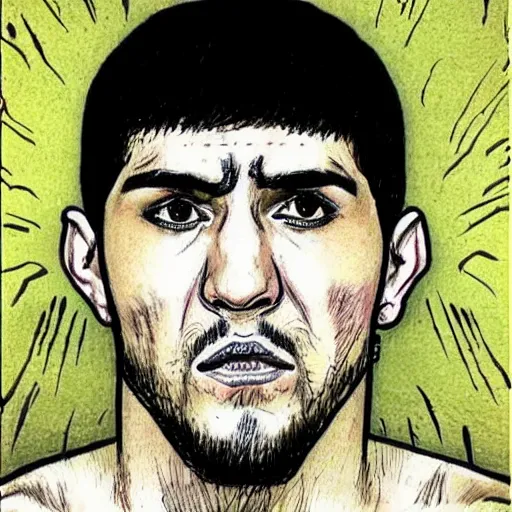 Image similar to khabib as a junji ito drawing